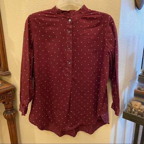 MADEWELL Women Burgundy Polka Dot 1/2 Buttoned Top Size Small - Picture 1 of 9